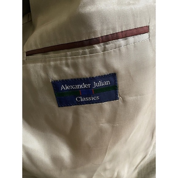 Vintage Alexander Julian Classics Blazer 48R Gray Herringbone Silk Wool Linen - Picture 8 of 16